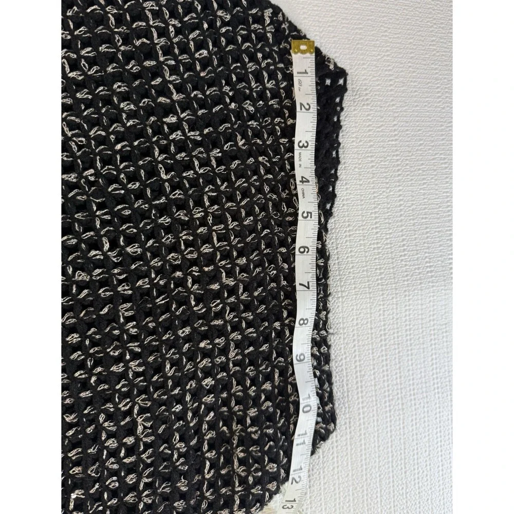 Eyefull‎ black knit triangle shawl scarf with fringe, lightweight acrylic wrap